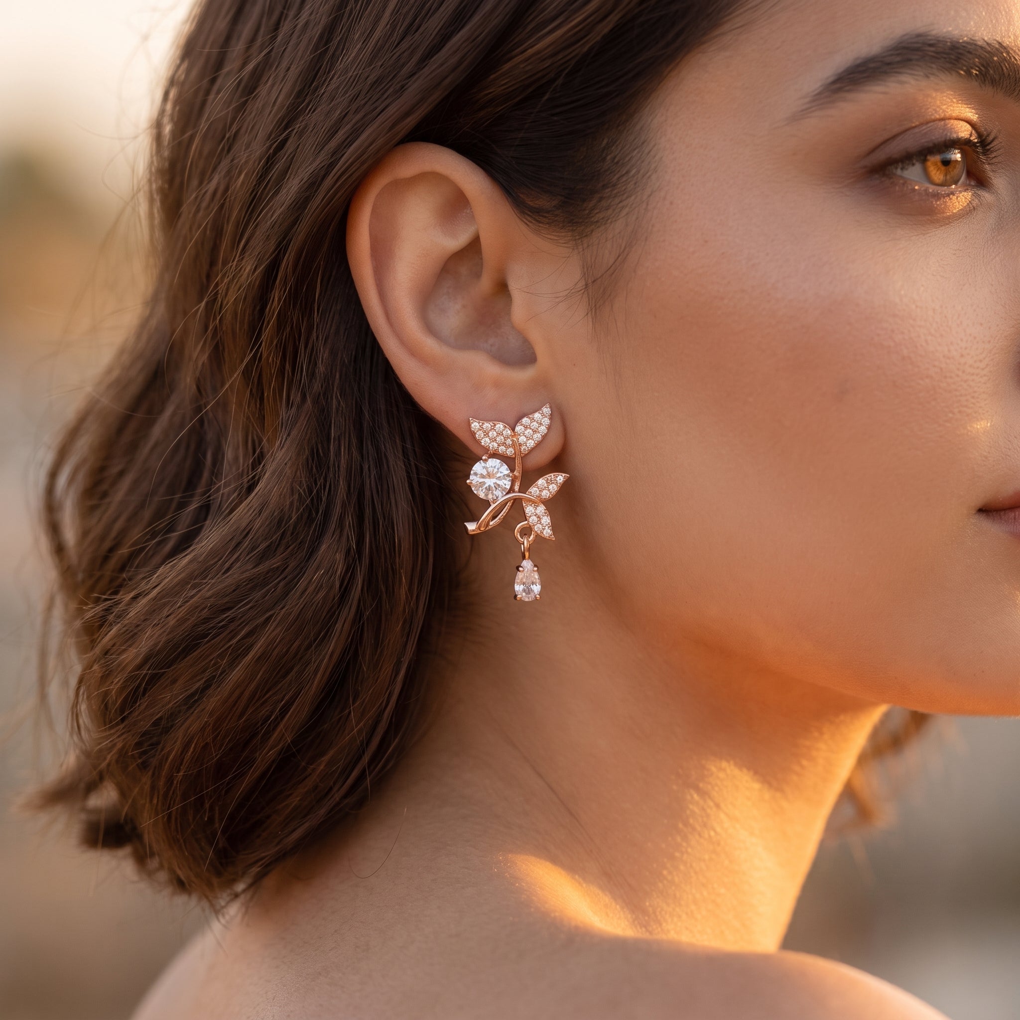 Rose Gold Leaf Drop Earrings