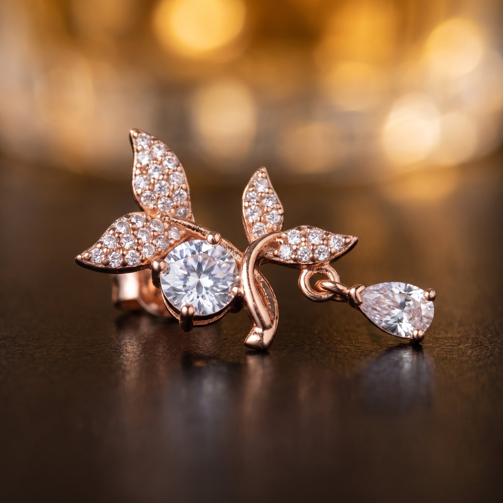 Rose Gold Leaf Drop Earrings