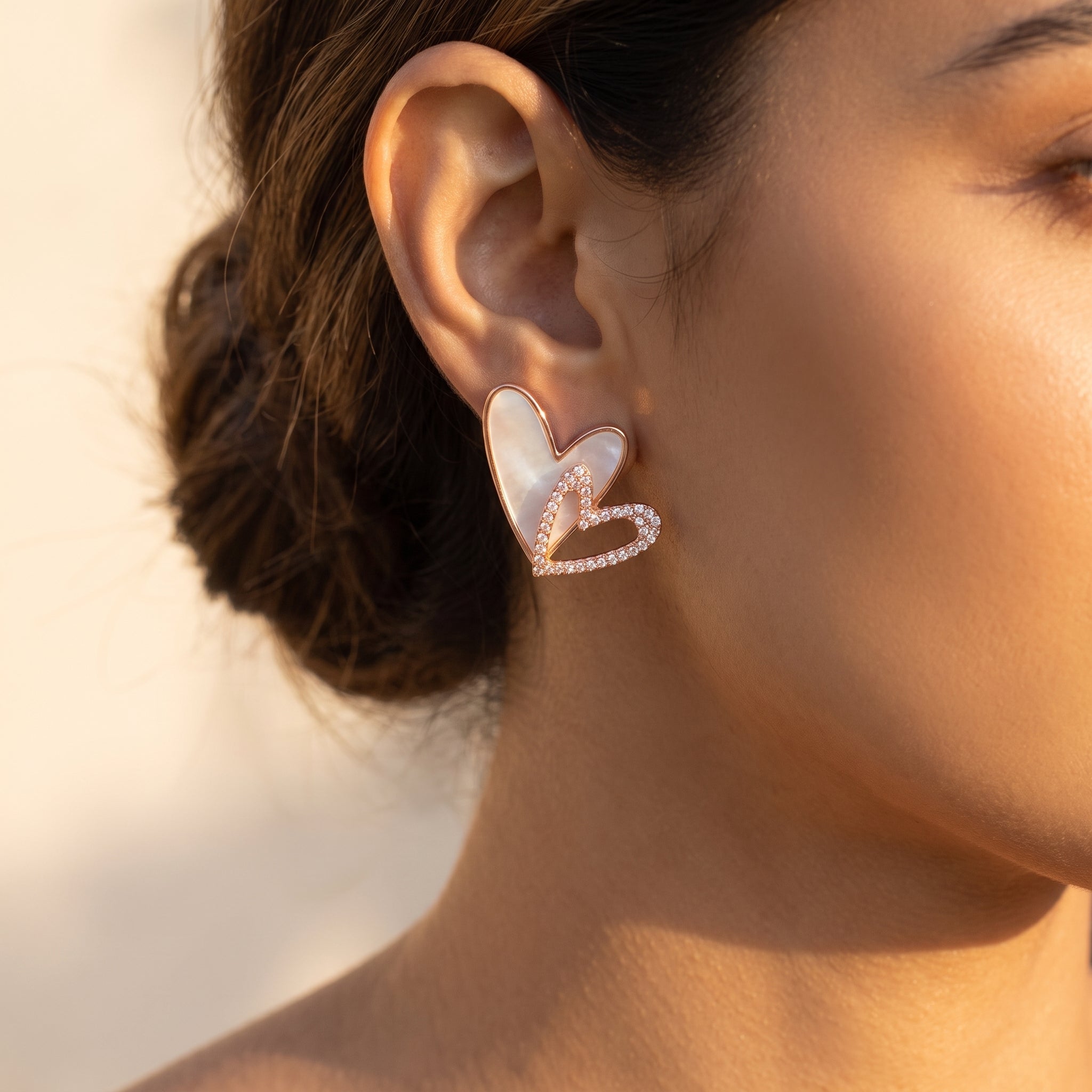 Rose Gold Double Heart Stud Earrings