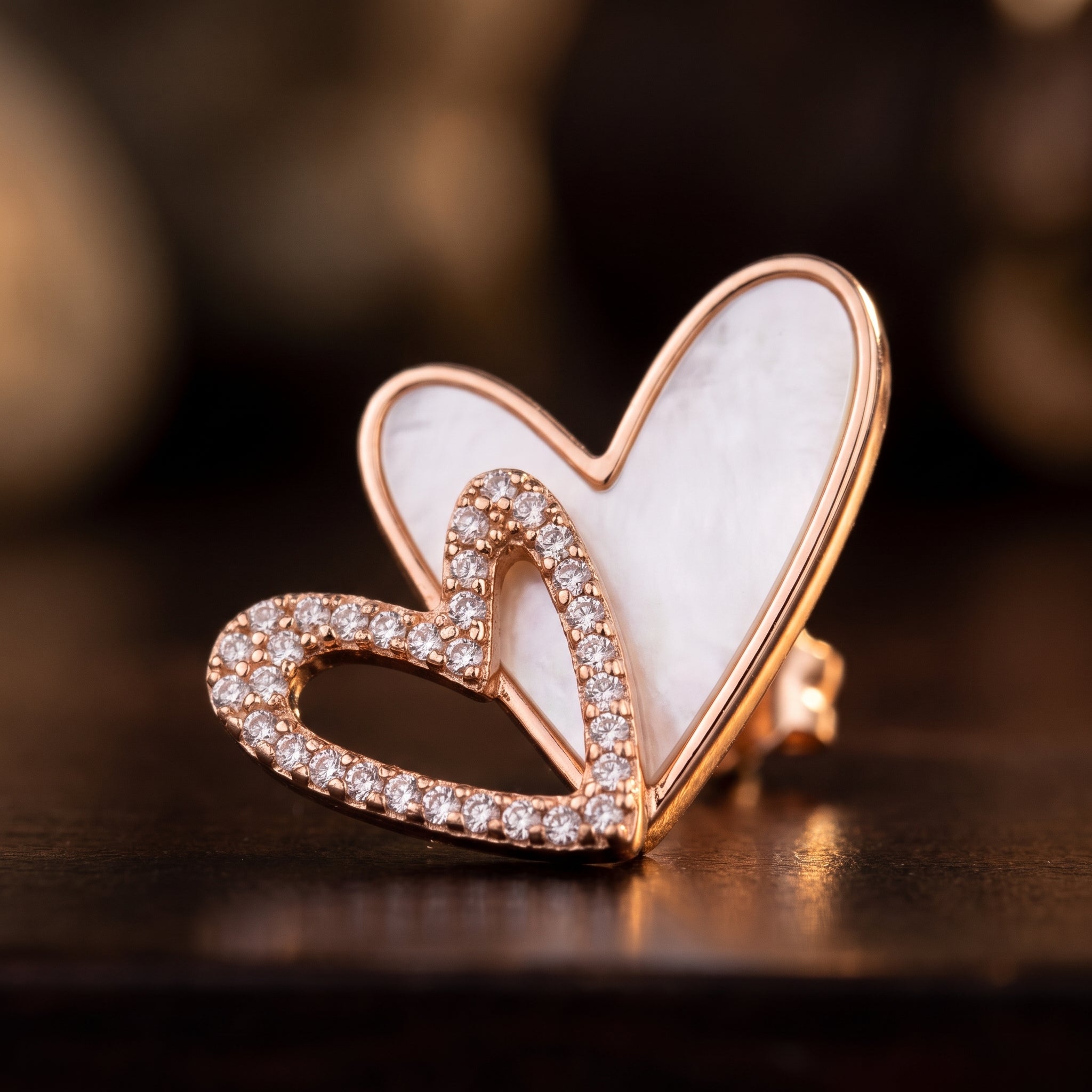 Rose Gold Double Heart Stud Earrings