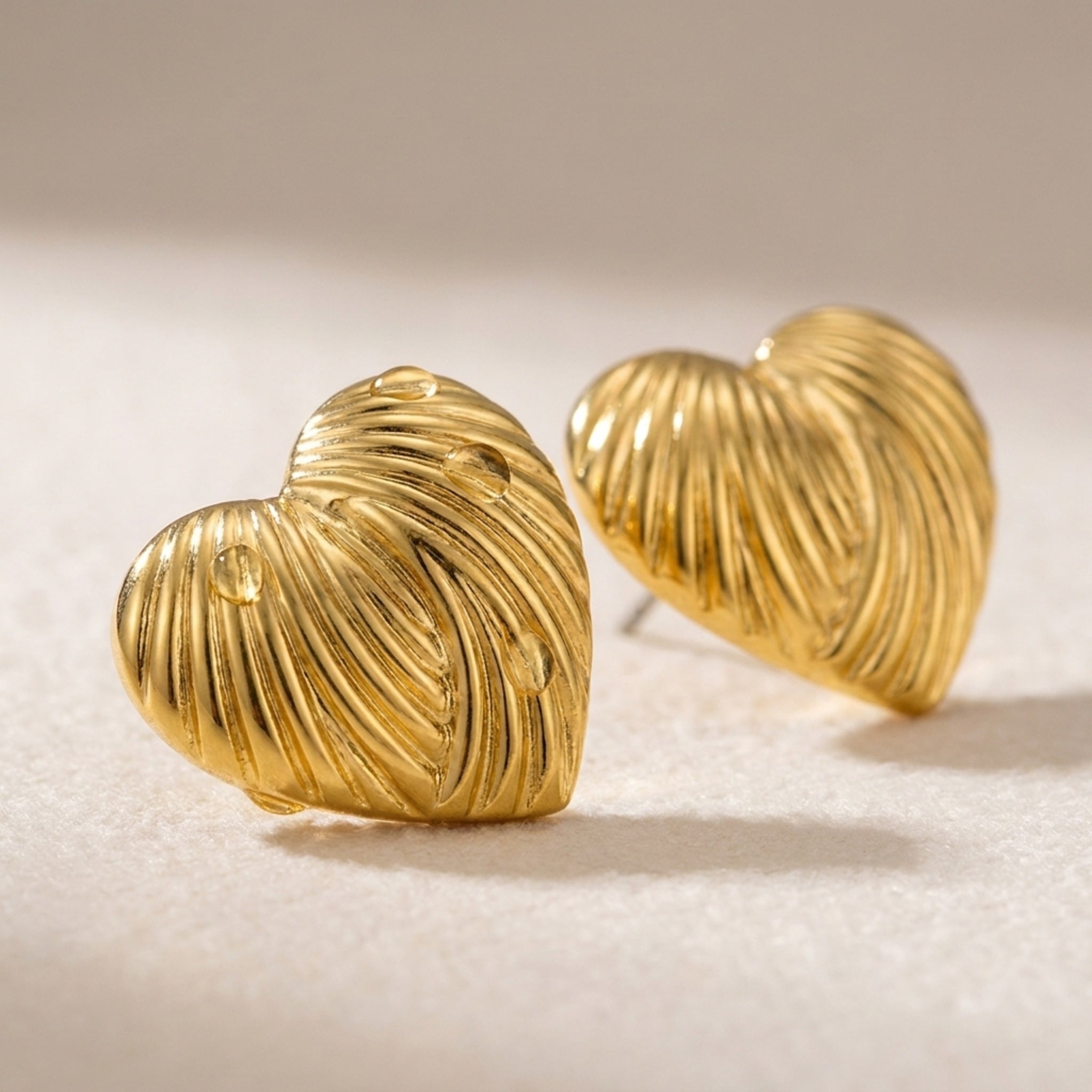 KJ-AI-GALLERY-v1 | Ribbed Heart Earrings — macro detail | Krystal Jewels