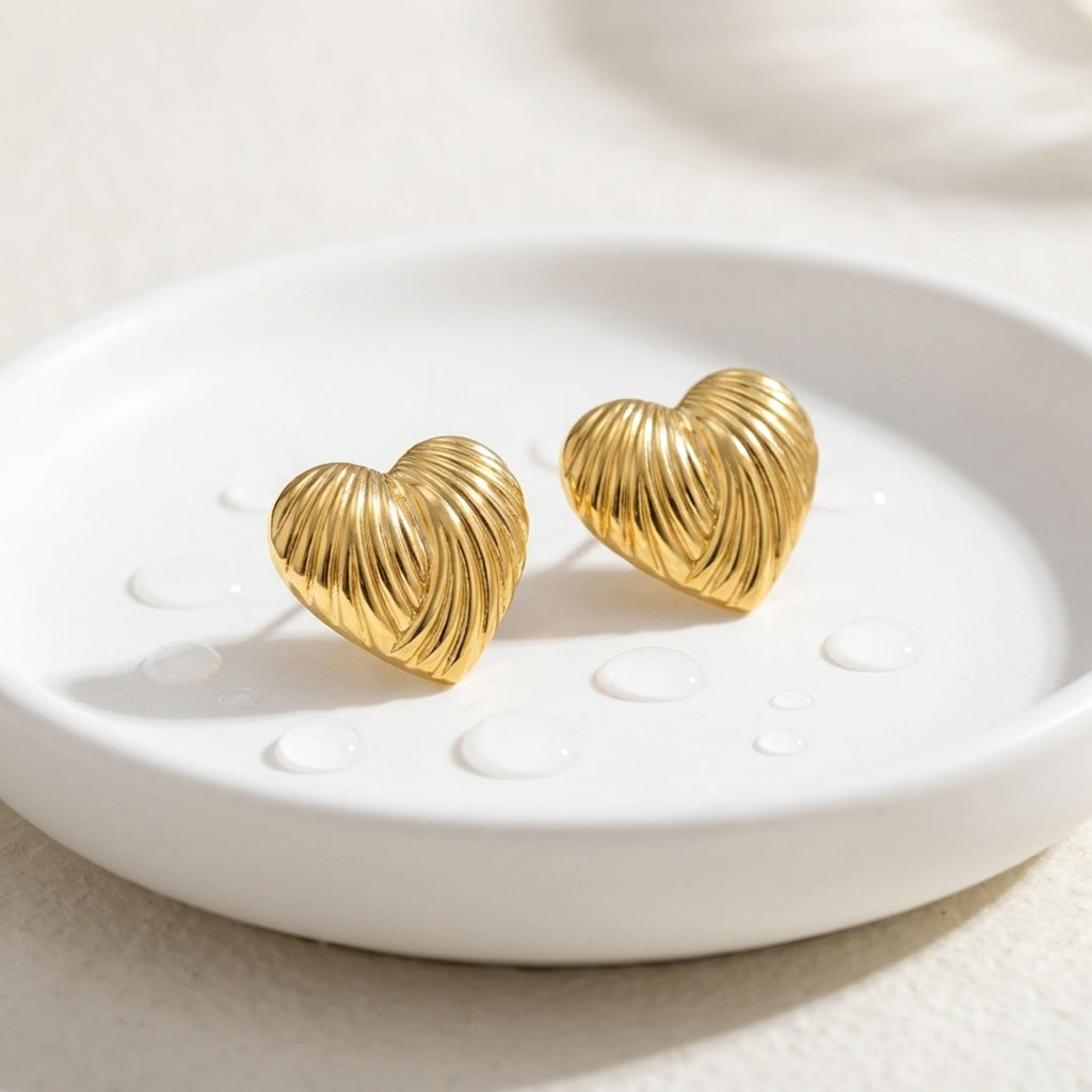 KJ-AI-GALLERY-v1 | Ribbed Heart Earrings — occasion scene | Krystal Jewels