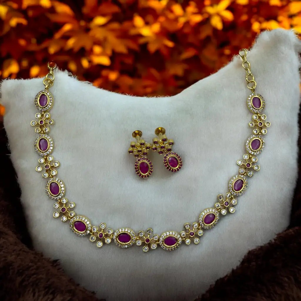 Ruby Necklace and Earrings Set