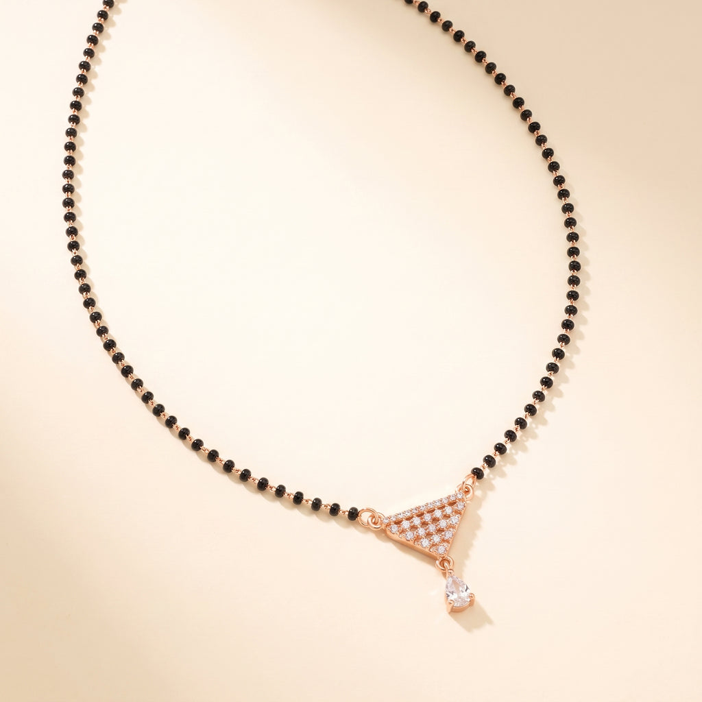 Rose Gold Triangular Geometric Drop Mangalsutra — studio hero view, Krystal Jewels