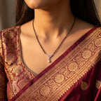 Rose Gold Triangular Geometric Drop Mangalsutra — worn on model, heritage festive lifestyle view, Krystal Jewels