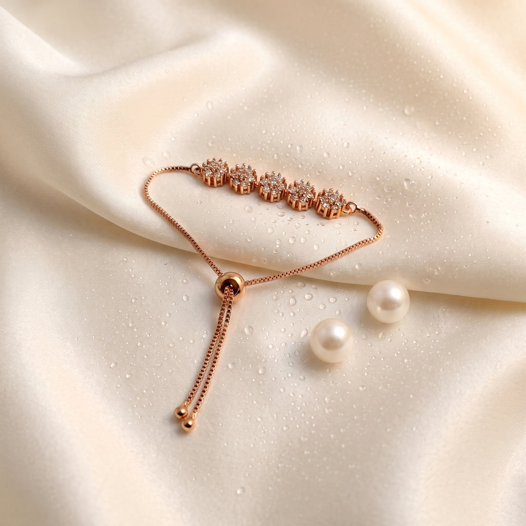 Rose Gold Sparkling Chain Bracelet — festive editorial view, Krystal Jewels