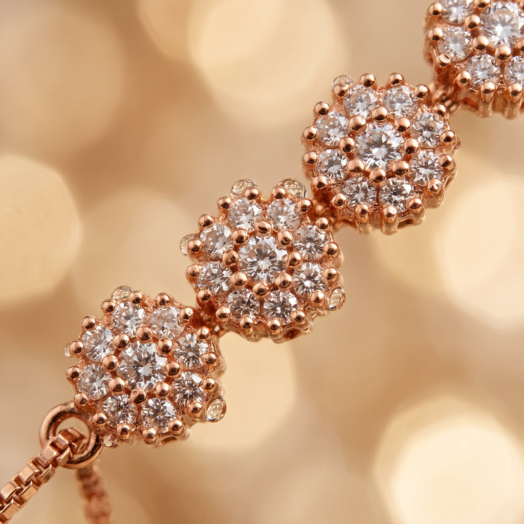 Rose Gold Sparkling Chain Bracelet — macro detail view, Krystal Jewels
