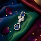 Royal Blue Crystal Drop Statement Earrings