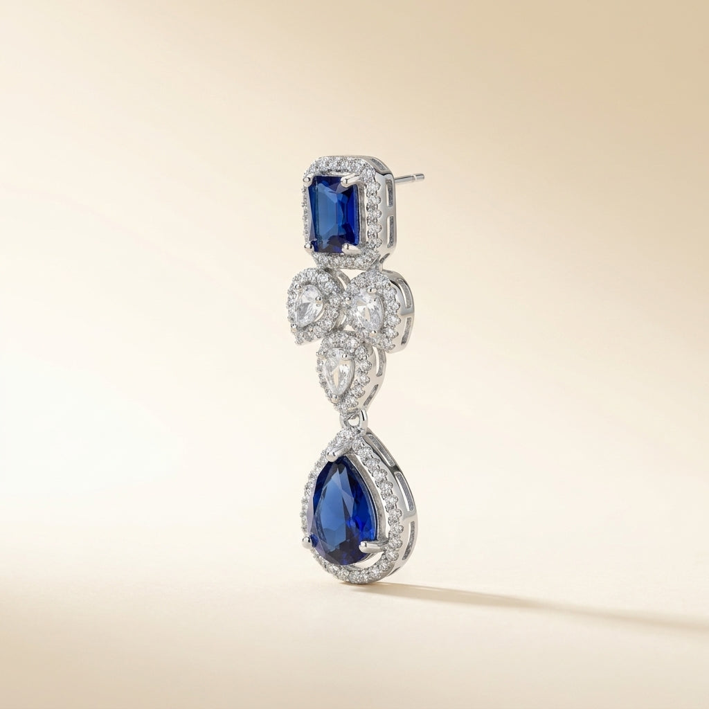 Royal Blue Crystal Drop Statement Earrings