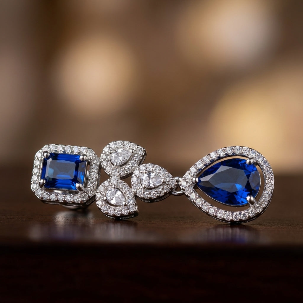 Royal Blue Crystal Drop Statement Earrings