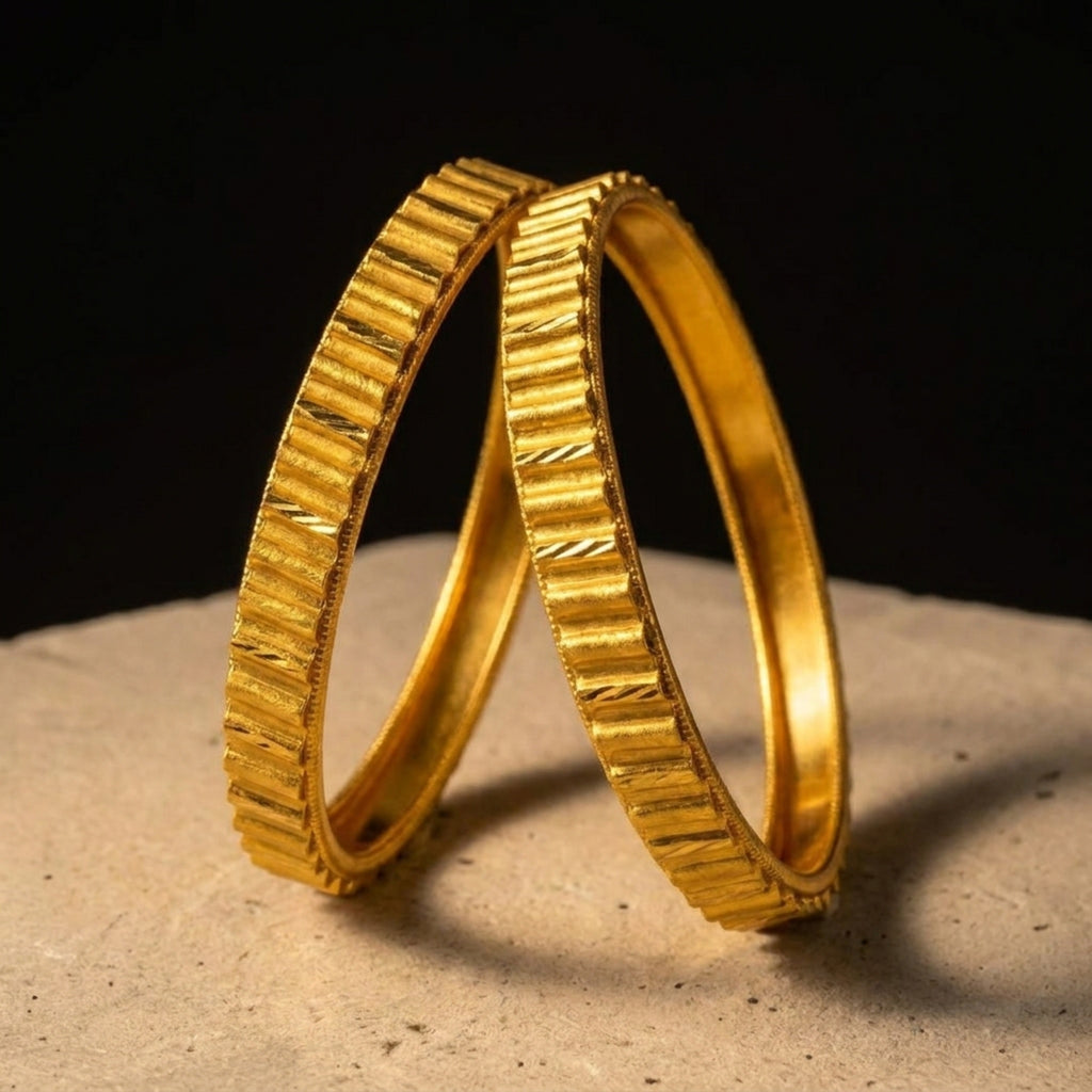 KJ-AI-GALLERY-v1 | Royal Ridge Gold Bangle Set — occasion scene | Krystal Jewels