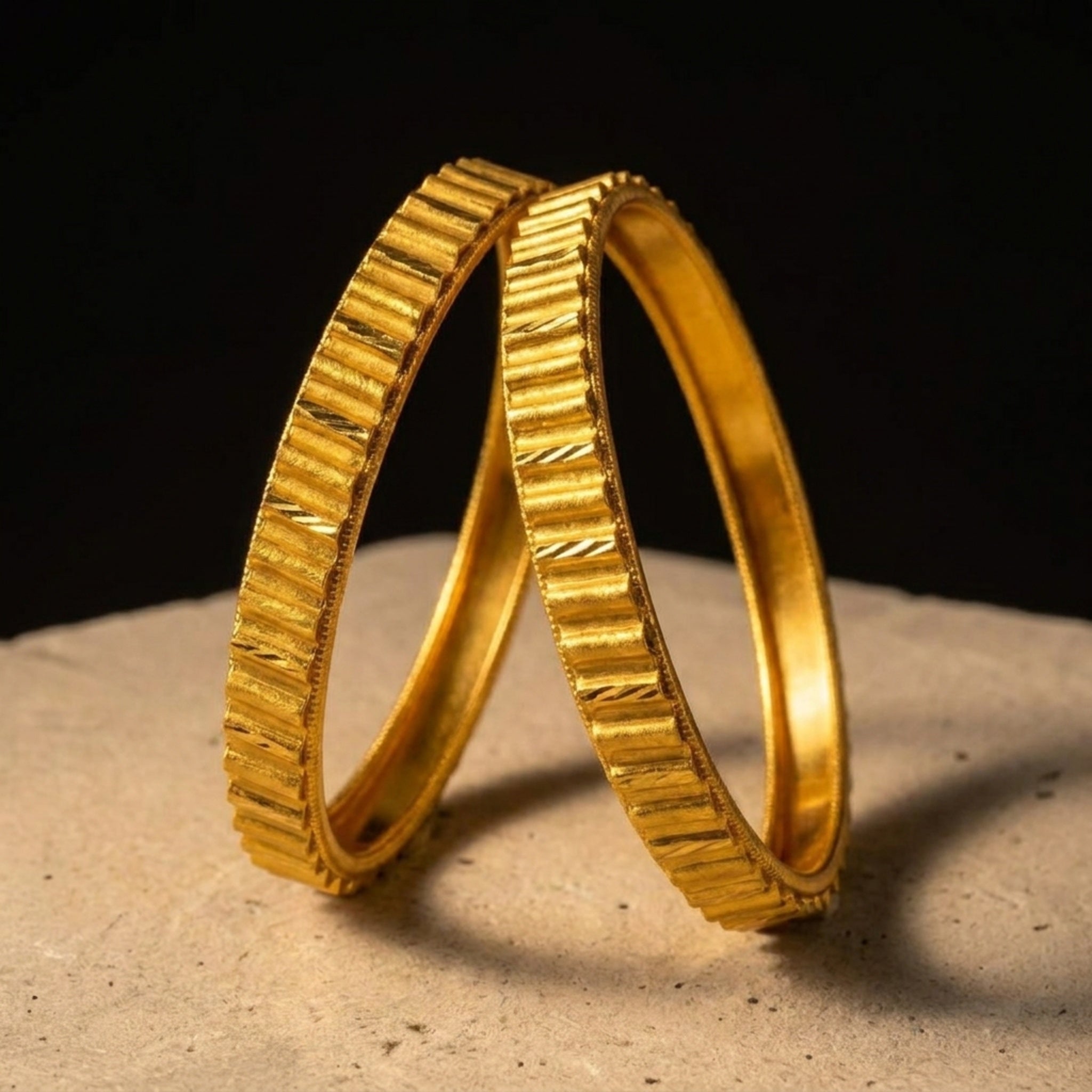 KJ-AI-GALLERY-v1 | Royal Ridge Gold Bangle Set — occasion scene | Krystal Jewels