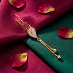 Ruby Accent Leaf Tassel Earrings