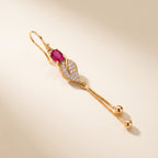 Ruby Accent Leaf Tassel Earrings