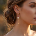 Ruby Accent Leaf Tassel Earrings