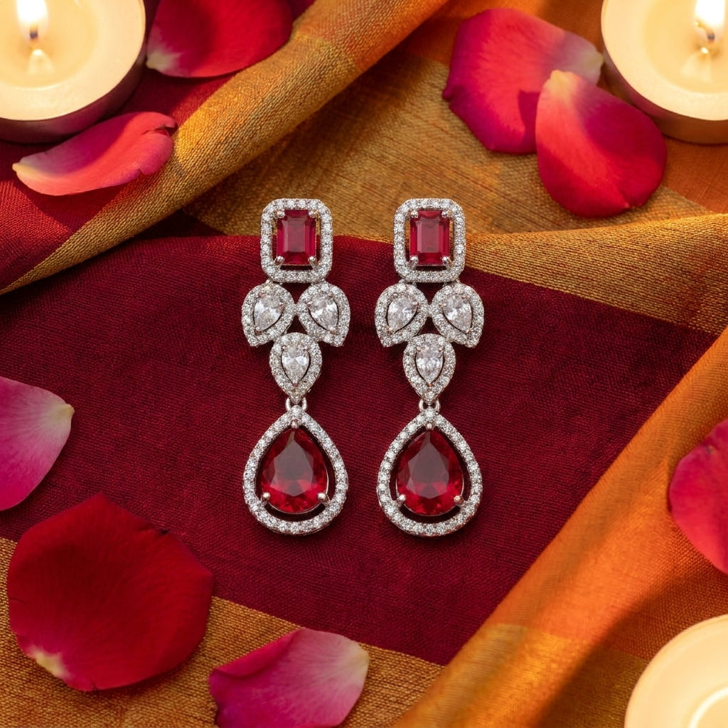 Ruby Radiance Teardrop Cluster Earrings - festive styling