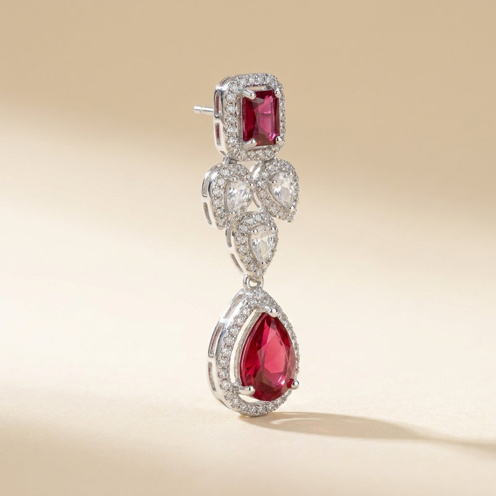 Ruby Radiance Teardrop Cluster Earrings - studio hero