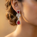 Ruby Radiance Teardrop Cluster Earrings - worn on model