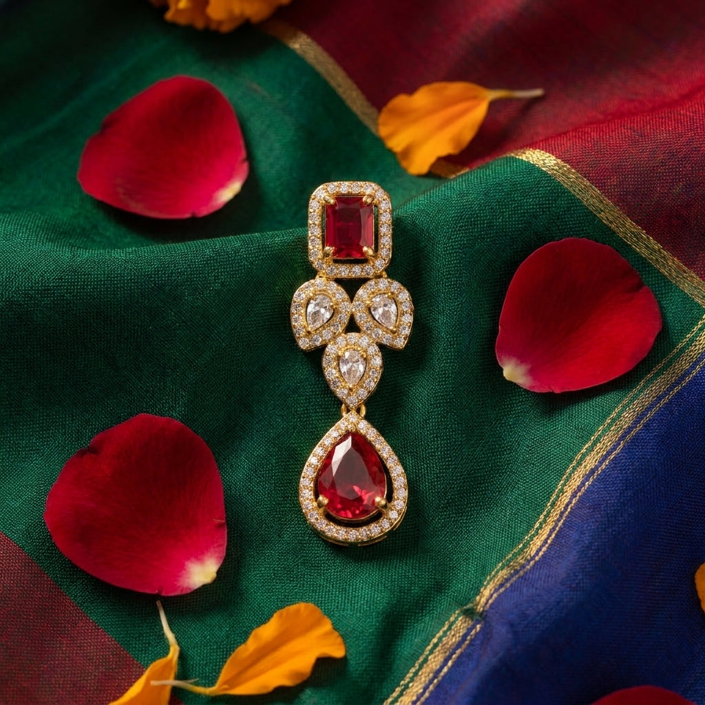 Ruby Red Crystal Drop Statement Earrings