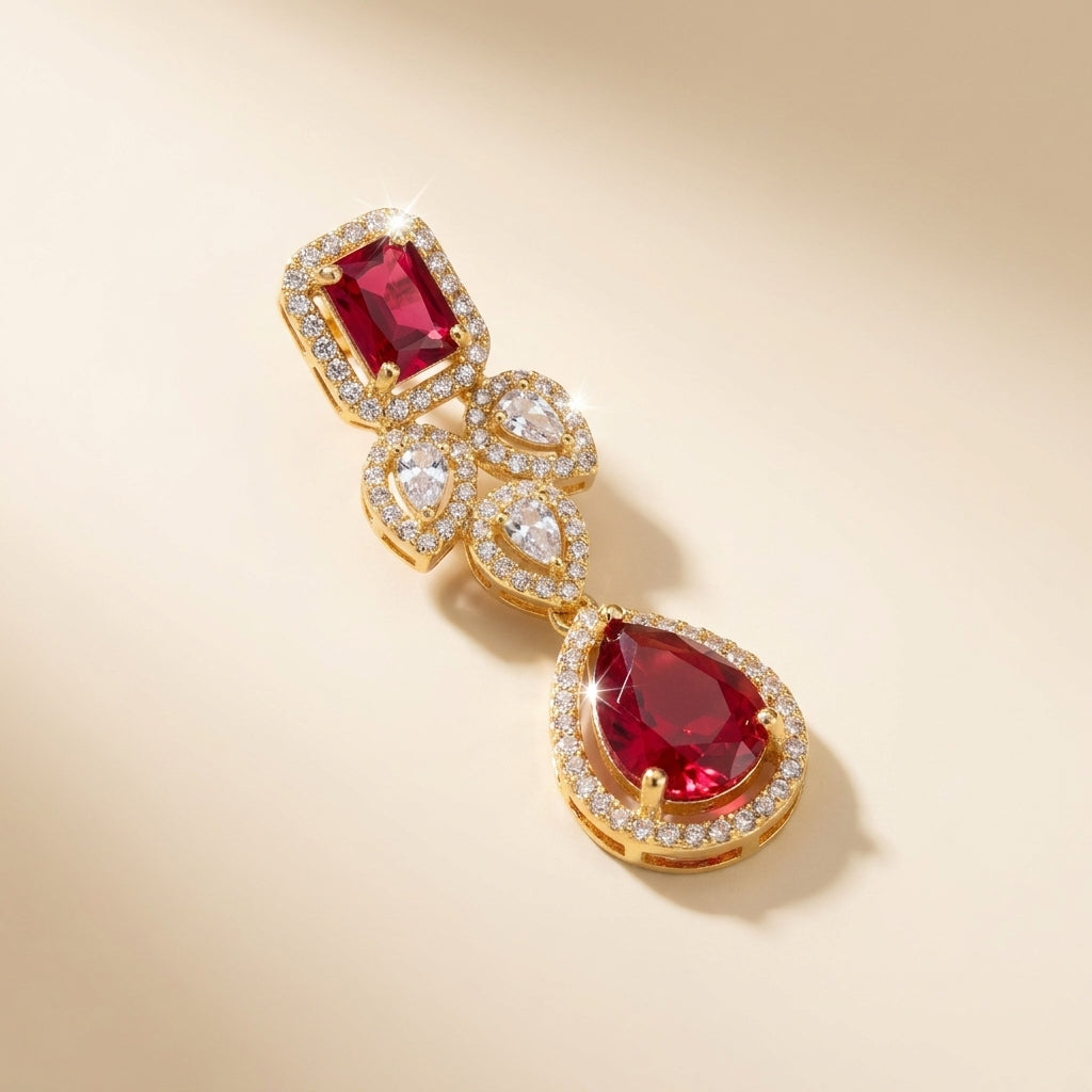 Ruby Red Crystal Drop Statement Earrings