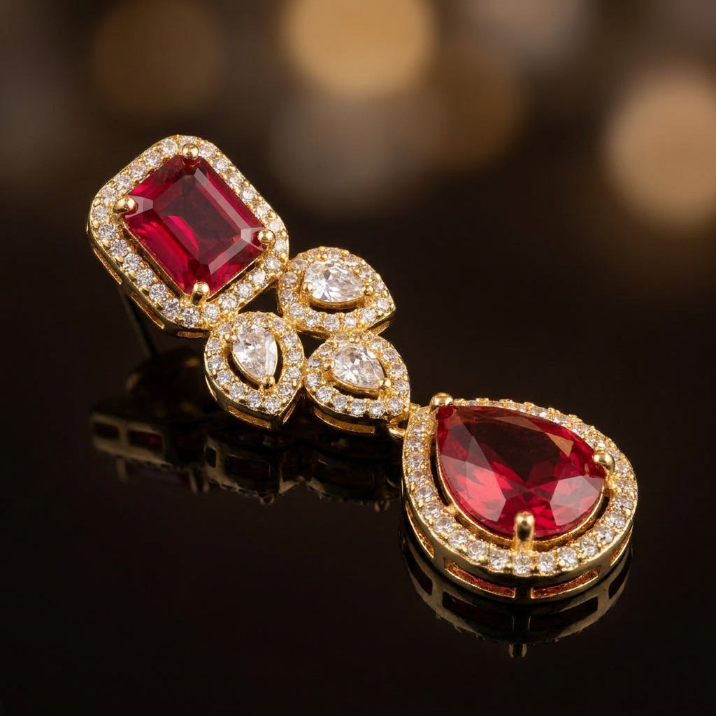Ruby Red Crystal Drop Statement Earrings