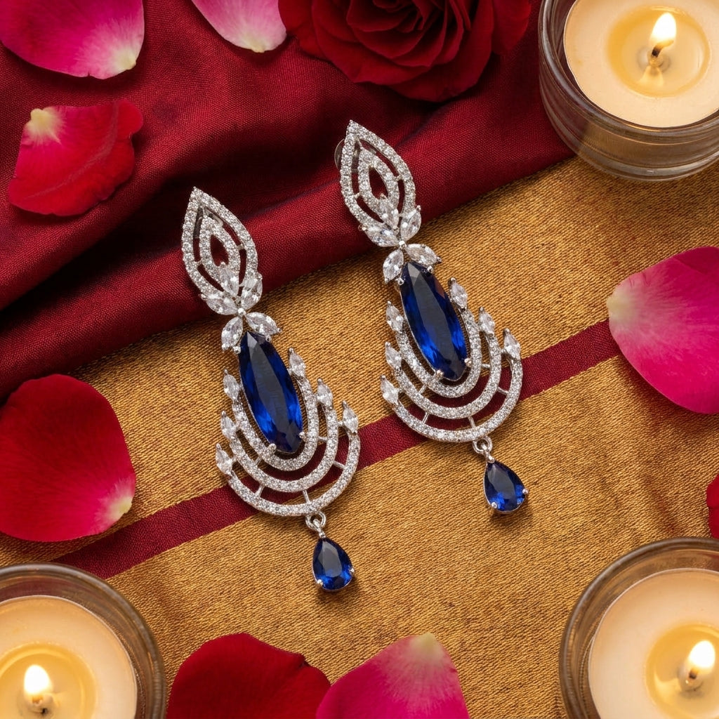 Sapphire Cascade Crystal Statement Earrings - festive styling