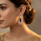 Sapphire Cascade Crystal Statement Earrings - worn on model
