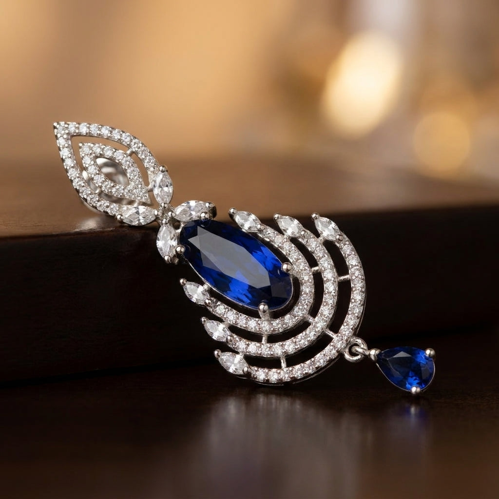 Sapphire Cascade Crystal Statement Earrings - macro detail