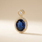 Midnight Sapphire Oval Halo Drop Earrings