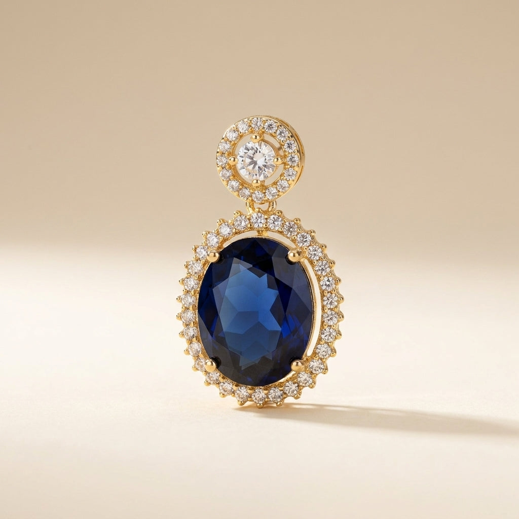 Midnight Sapphire Oval Halo Drop Earrings
