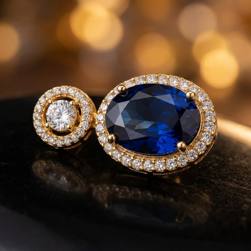 Midnight Sapphire Oval Halo Drop Earrings