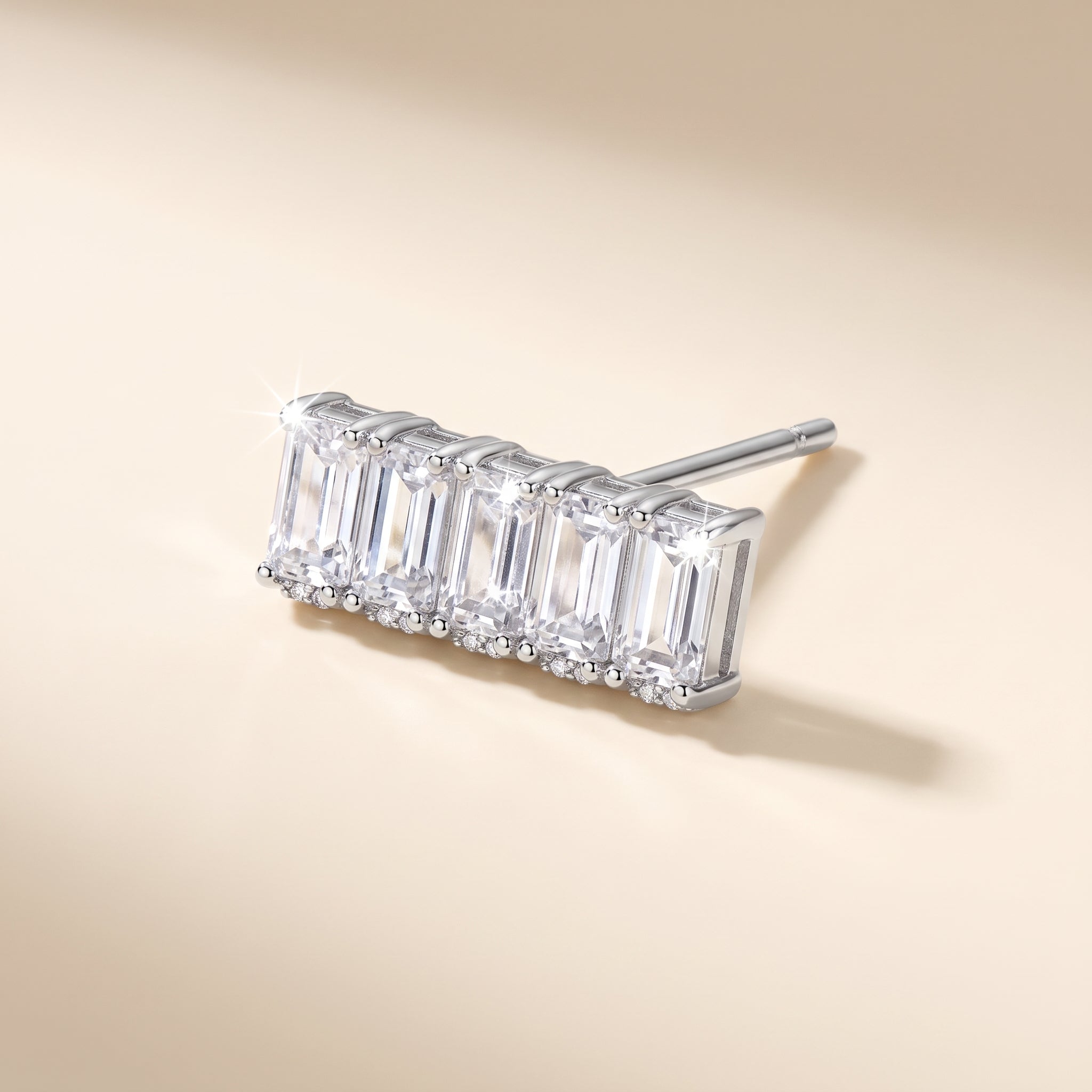 Silver Baguette Crystal Bar Stud Earrings
