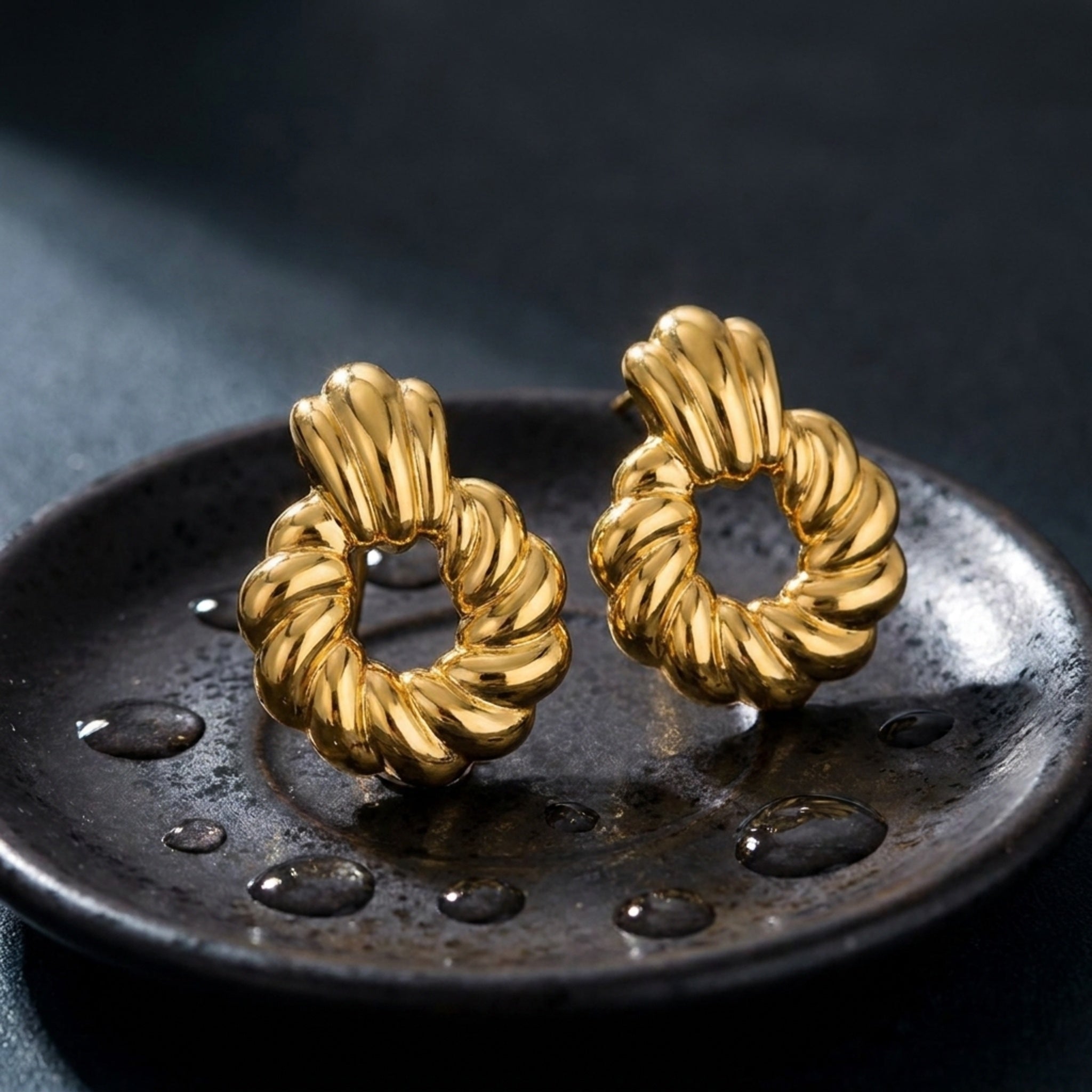 KJ-AI-GALLERY-v1 | Sculptural Ribbed Wreath Earrings — occasion scene | Krystal Jewels