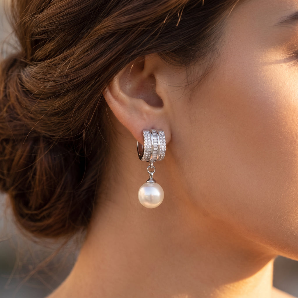 Silver Dual-Hoop Crystal Earrings