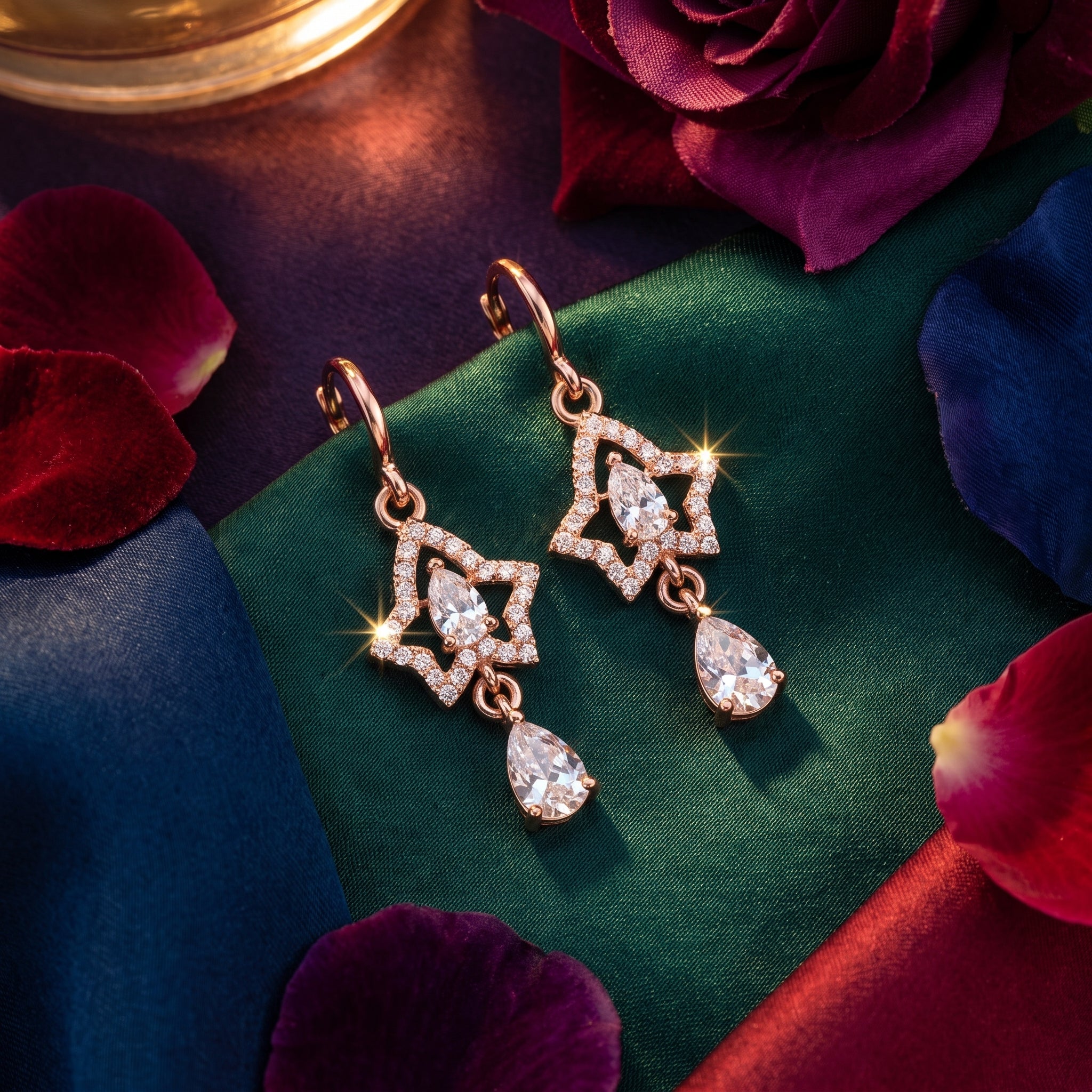 Sparkling Star Frame Drop Earrings