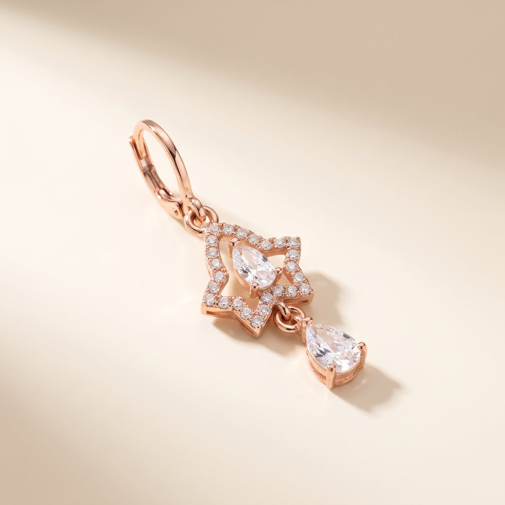 Sparkling Star Frame Drop Earrings