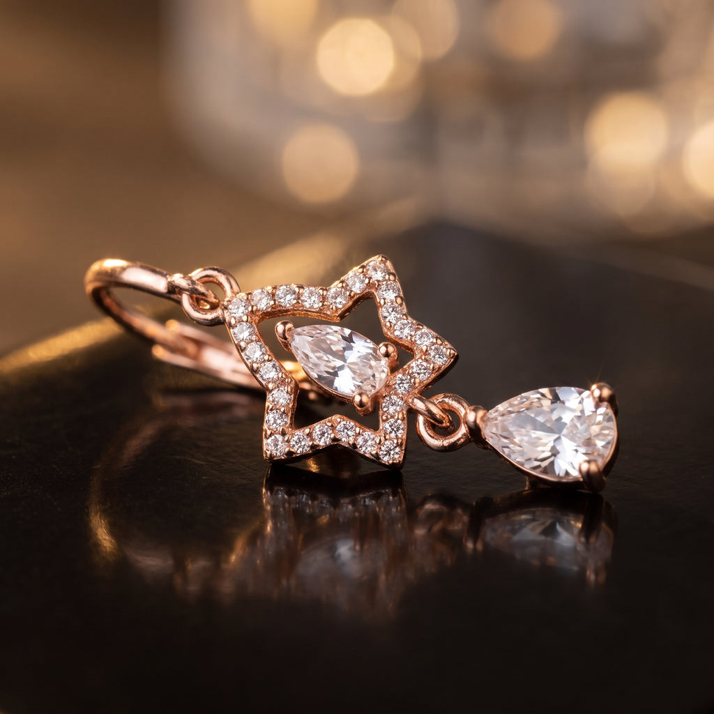 Sparkling Star Frame Drop Earrings
