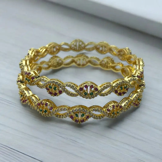 Ornate Ruby & Emerald Gold Bangle Set