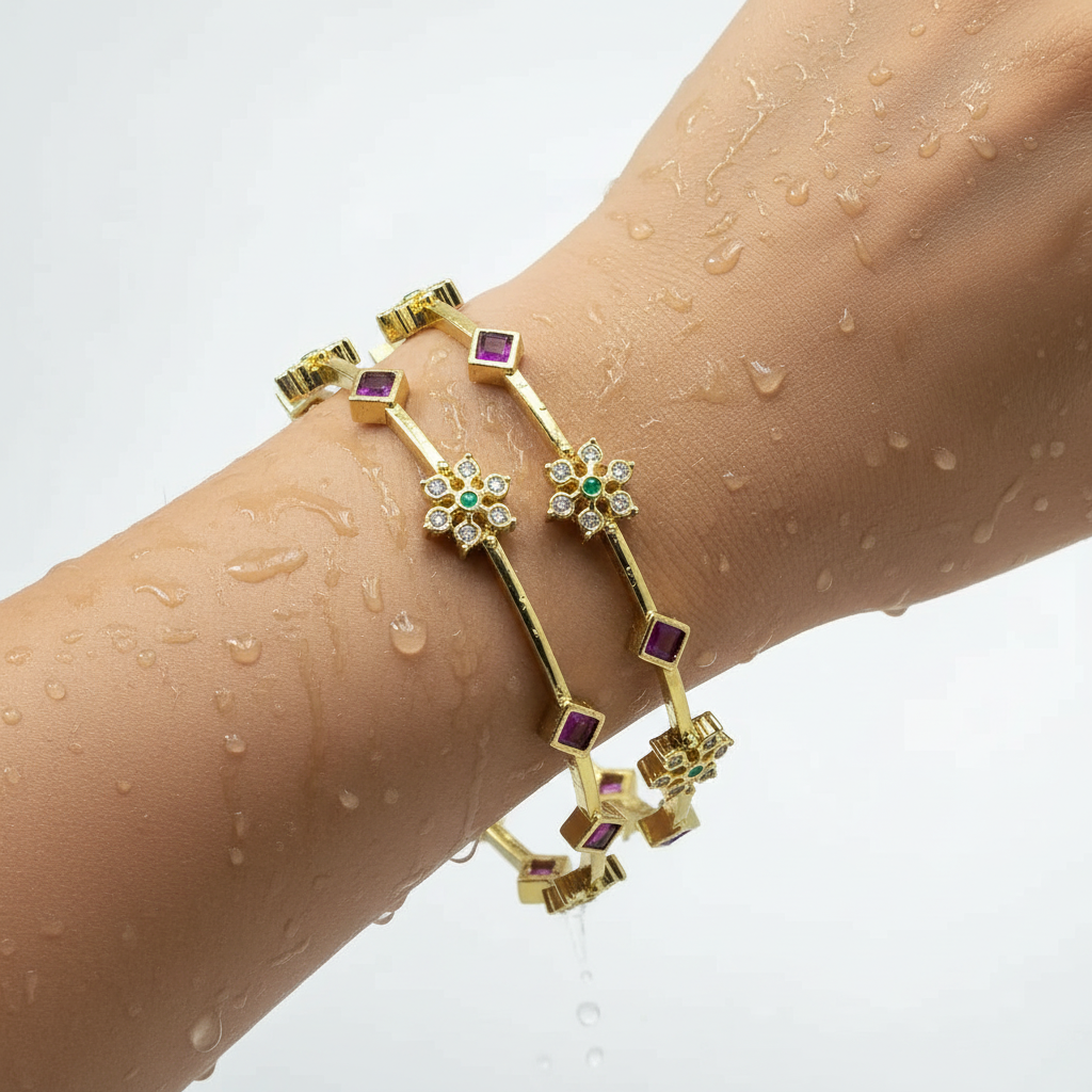 Starburst Ruby & Emerald Gold Bangle Set