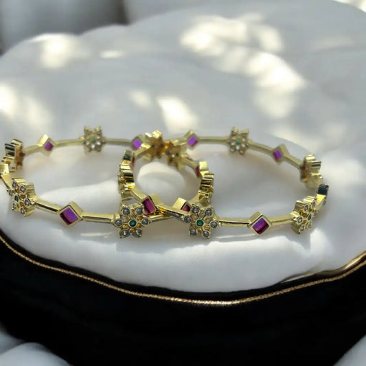 Starburst Ruby & Emerald Gold Bangle Set