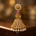 Temple Pearl Jhumka Statement Earrings
