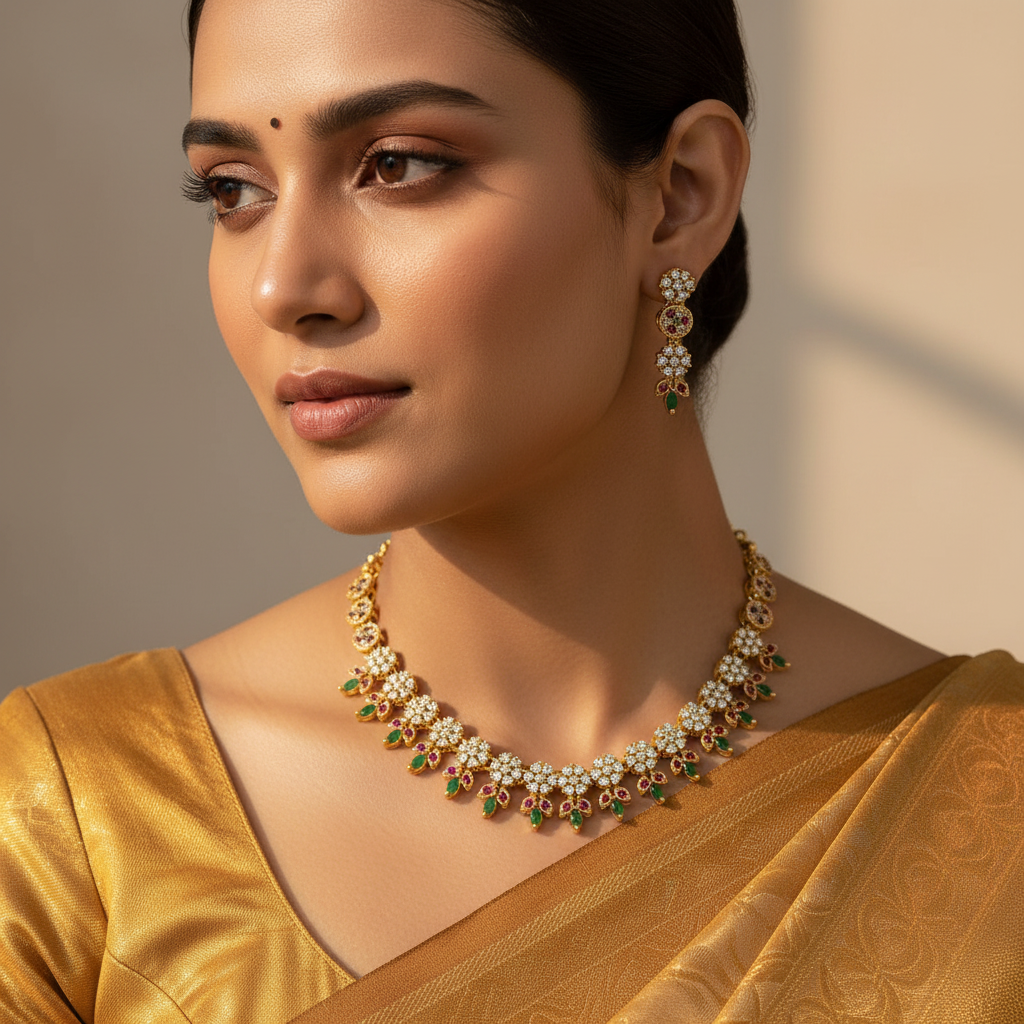 Sparkling Floral Elegance Necklace and Earrings Set