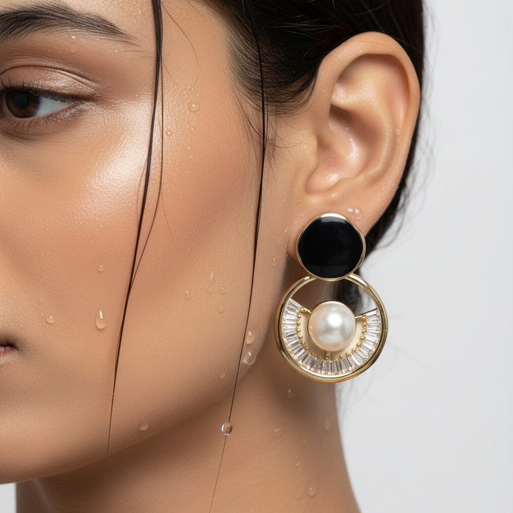Black Onyx Pearl Drop Earrings