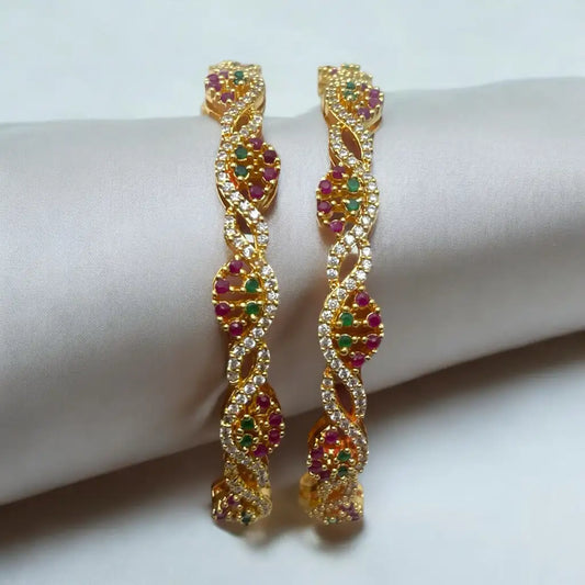 Intricate Ruby & Emerald Gold Bangle Set
