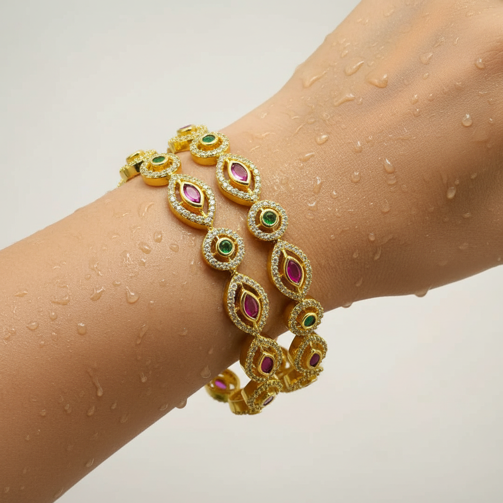 Opulent Ruby & Emerald Marquise Bangle Set
