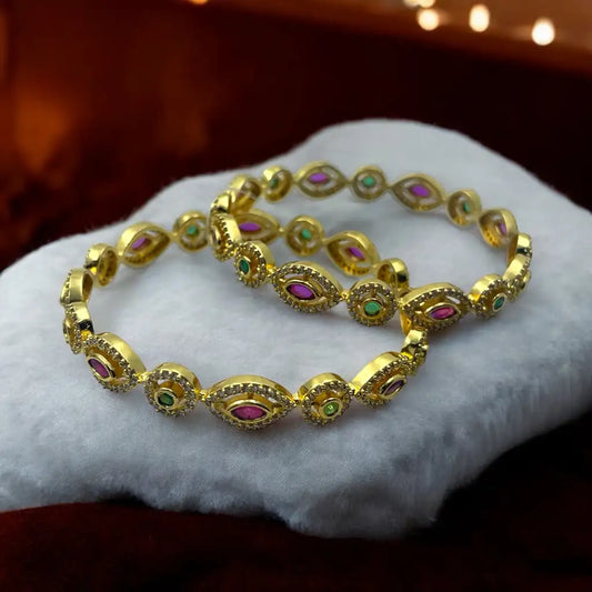 Opulent Ruby & Emerald Marquise Bangle Set