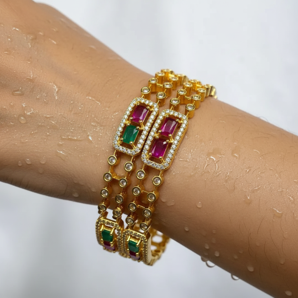 Regal Emerald & Ruby Gemstone Bangle Set