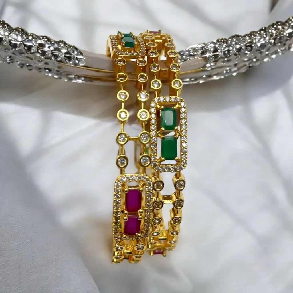 Regal Emerald & Ruby Gemstone Bangle Set
