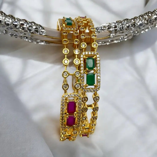 Regal Emerald & Ruby Gemstone Bangle Set